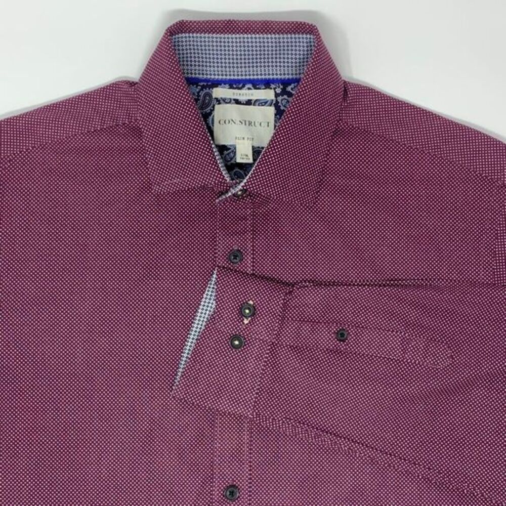 Con.Struct Men's Shirt Burgundy Polka Dot Slim Fit Stretch Size‎ Small